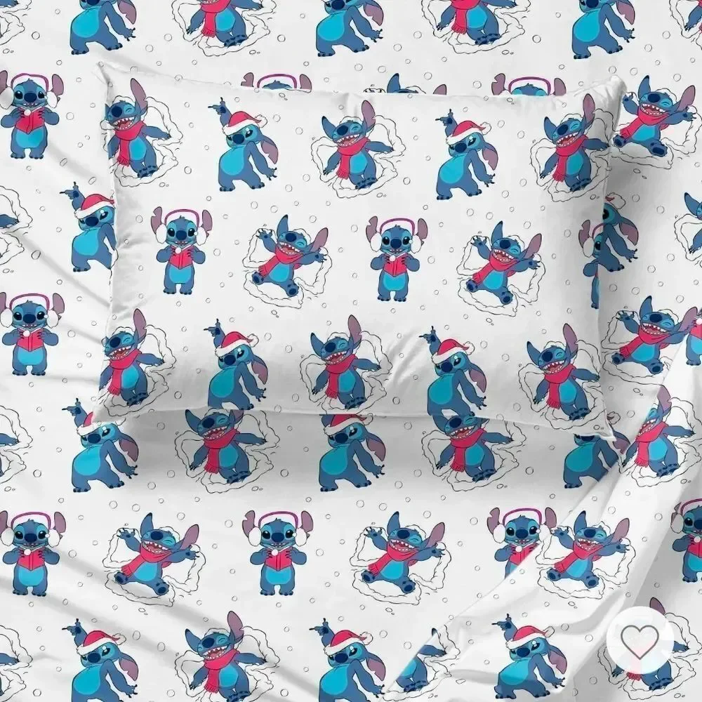 Disney Lilo & Stitch Twin Sheet Set Holiday 3 Piece Set Christmas Sheets New